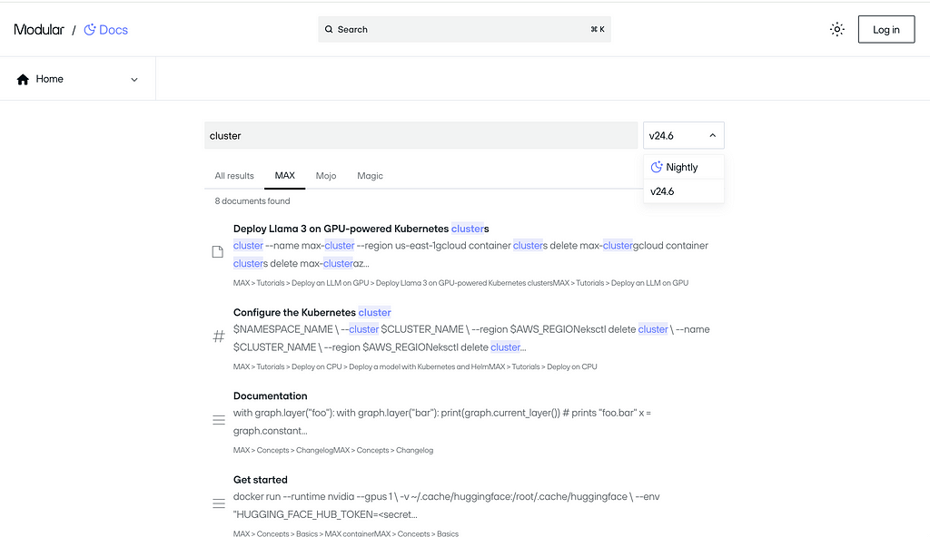 Algolia search results page