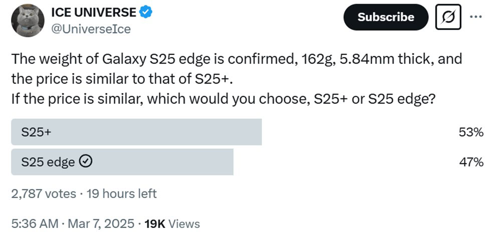 Samsung Galaxy S25 Edge Specs Leak From Ice Universe In X Post