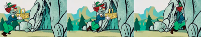 A robber rushes the picnic basket into Yogi’s cave