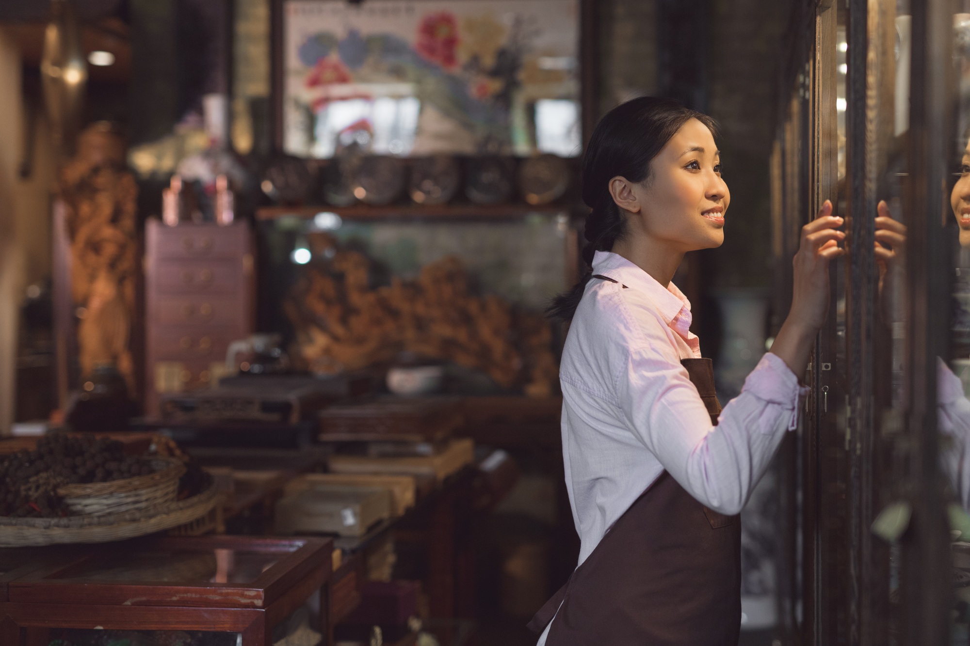 Young girl in a tea shop