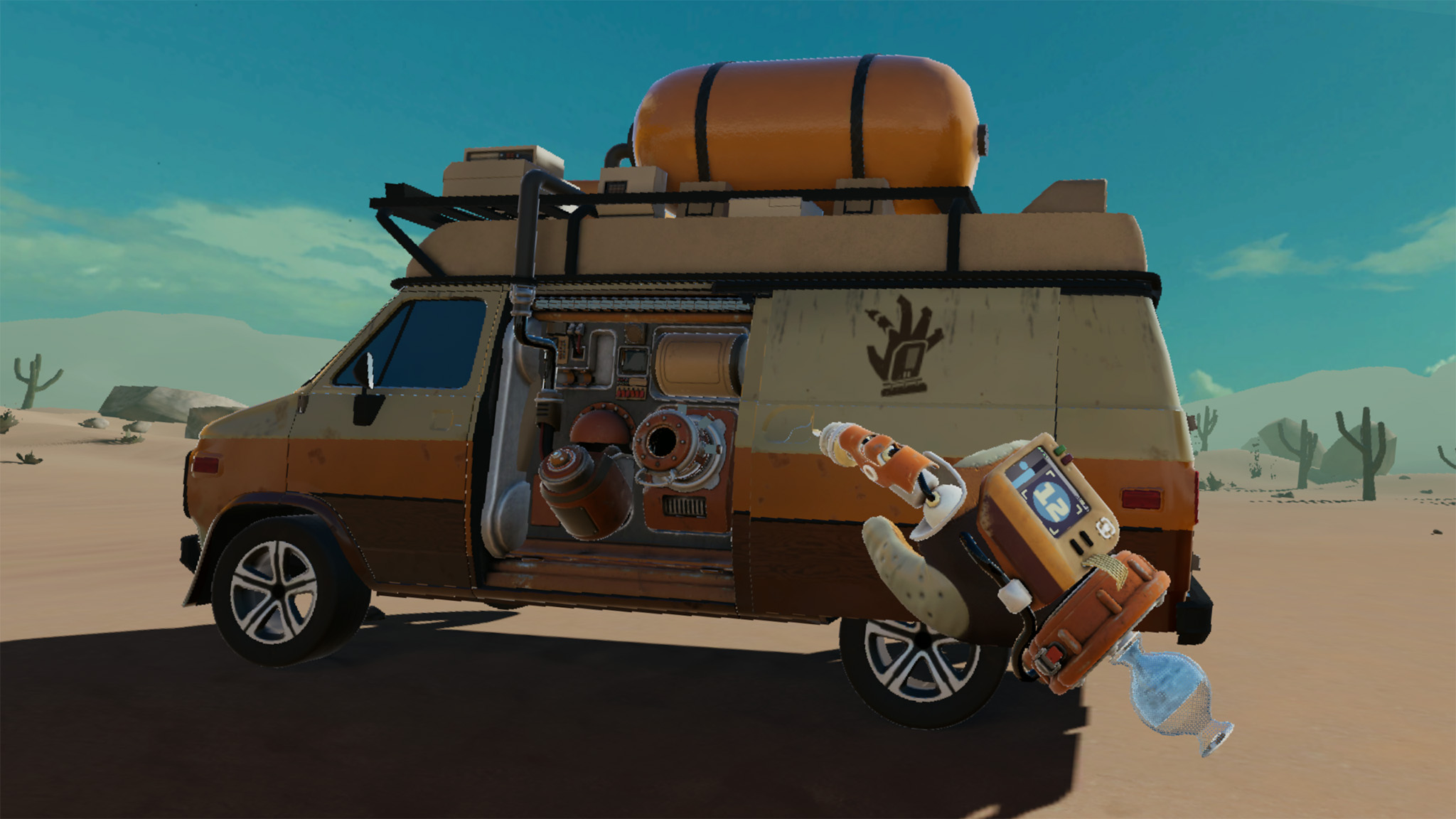 An official screenshot for Elsewhere Electric, showing the electrician's van at the beginning of the game