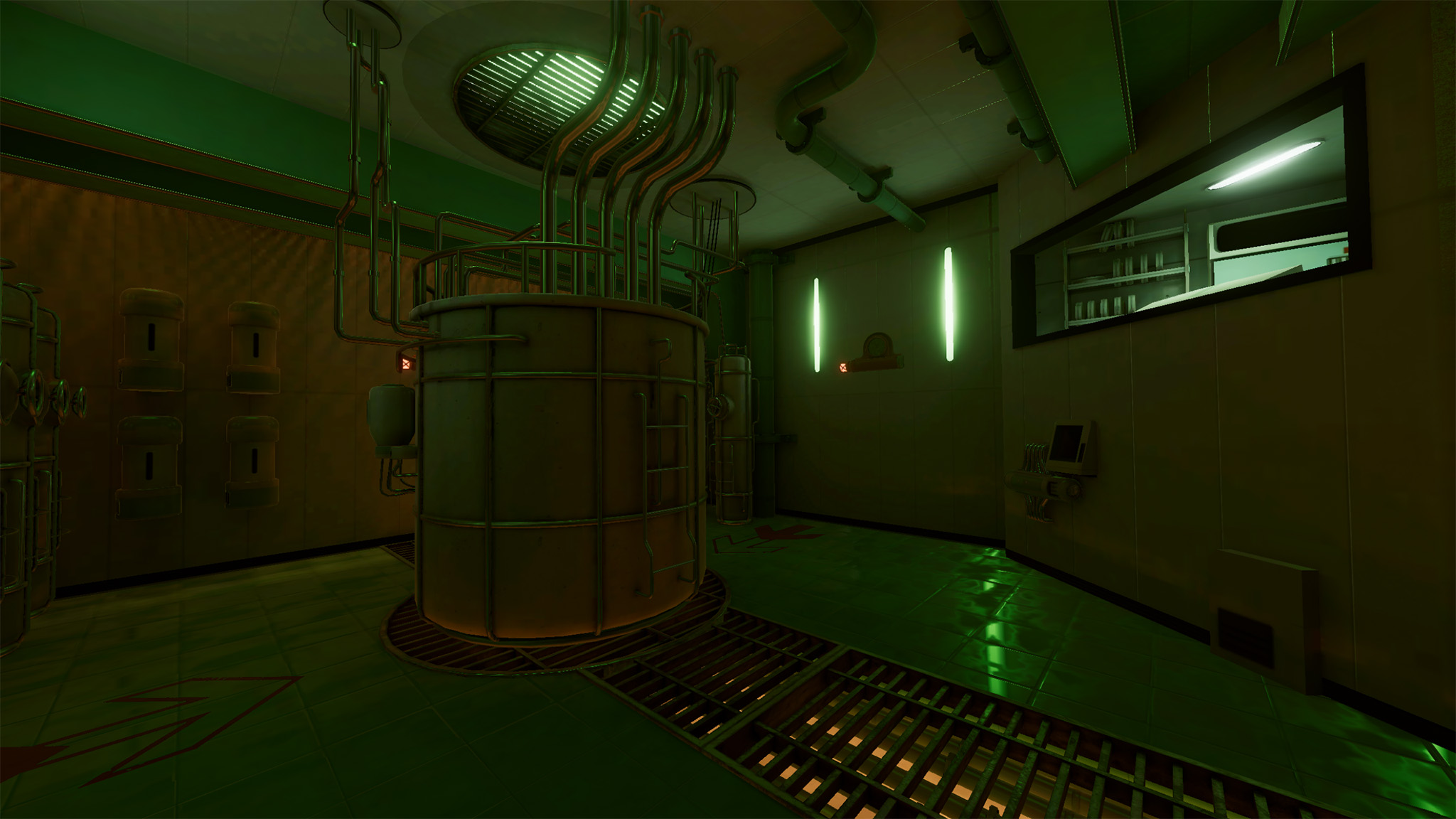 An official screenshot for Elsewhere Electric, showing a mysterious room with green lights