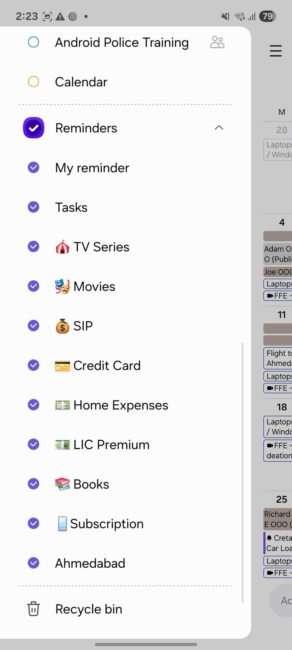 Samsung Reminders tasks in Calendar