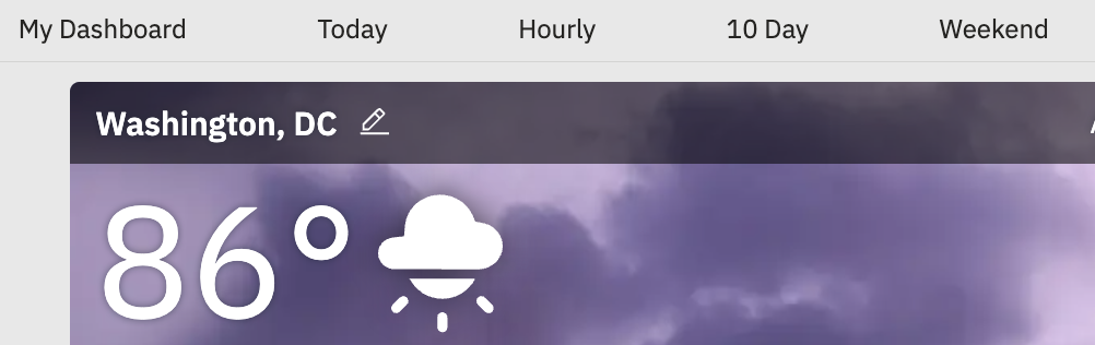 Tab labels that say: My dashboard, today, hourly, 10-day, and weekend.
