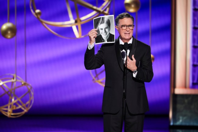 Stephen Colbert at the 77TH EMMY® AWARDS, broadcasting live to both coasts from the Peacock Theater in Los Angeles, California, Sunday, Sept. 14, (8:00-11:00 PM, LIVE ET/5:00-8:00 PM, LIVE PT) on the CBS Television Network, and streaming on Paramount+.* -- Photo: Sonja Flemming/CBS ©2025 CBS Broadcasting, Inc. All Rights Reserved.