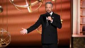 Host Nate Bargatze at the 77TH EMMY® AWARDS, broadcasting live to both coasts from the Peacock Theater in Los Angeles, California, Sunday, Sept. 14, (8:00-11:00 PM, LIVE ET/5:00-8:00 PM, LIVE PT) on the CBS Television Network, and streaming on Paramount+.* -- Photo: Sonja Flemming/CBS ©2025 CBS Broadcasting, Inc. All Rights Reserved.