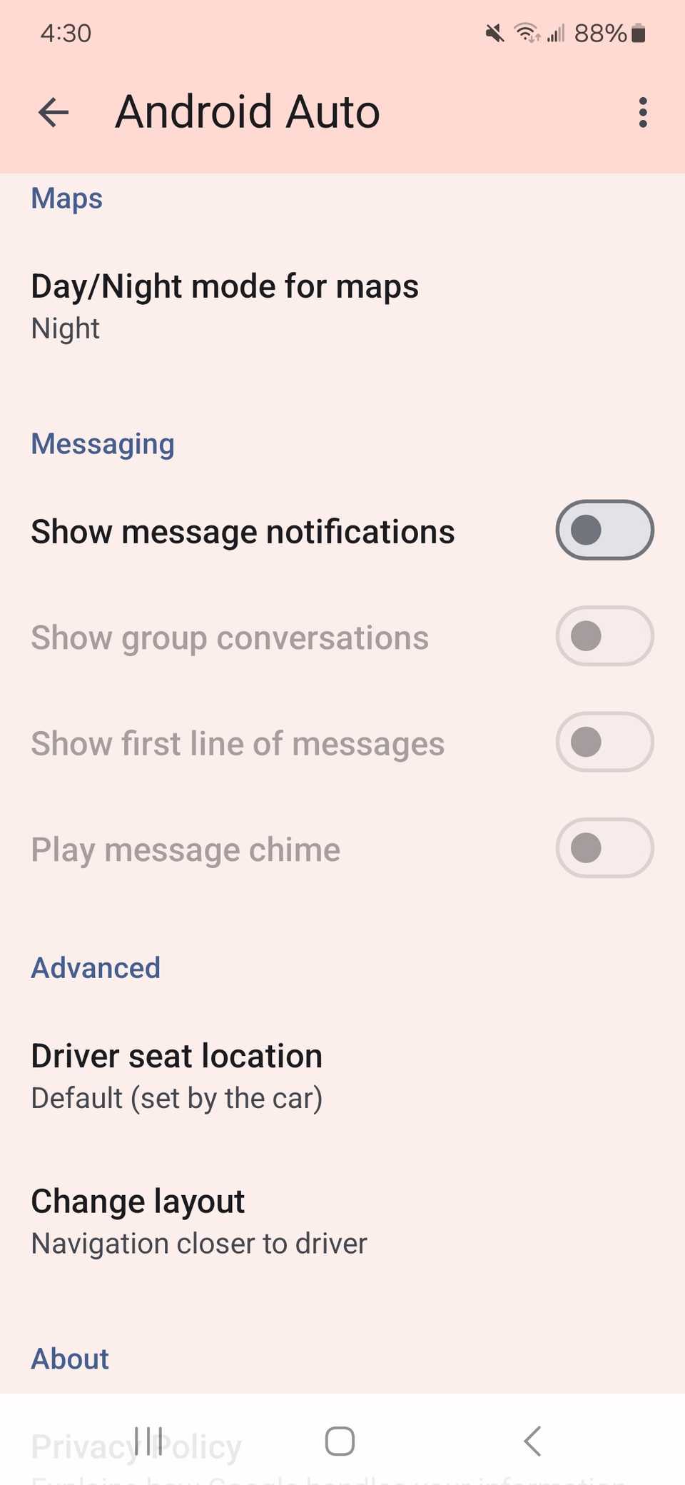 messaging notifications toggles are off in android auto app