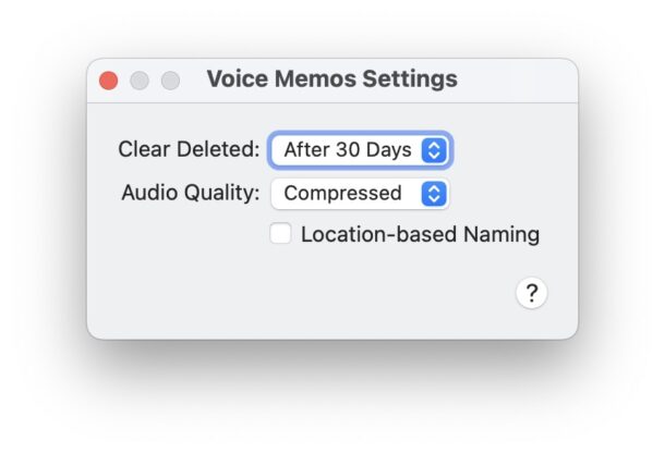 How to disable location based naming on Voice Memos for Mac