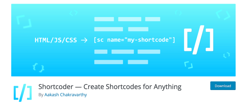 Shortcoder WordPress shortcode plugin tool download page.