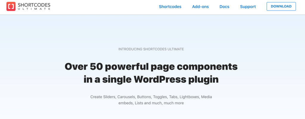 Shortcodes Ultimate WordPress shortcode tool homepage.