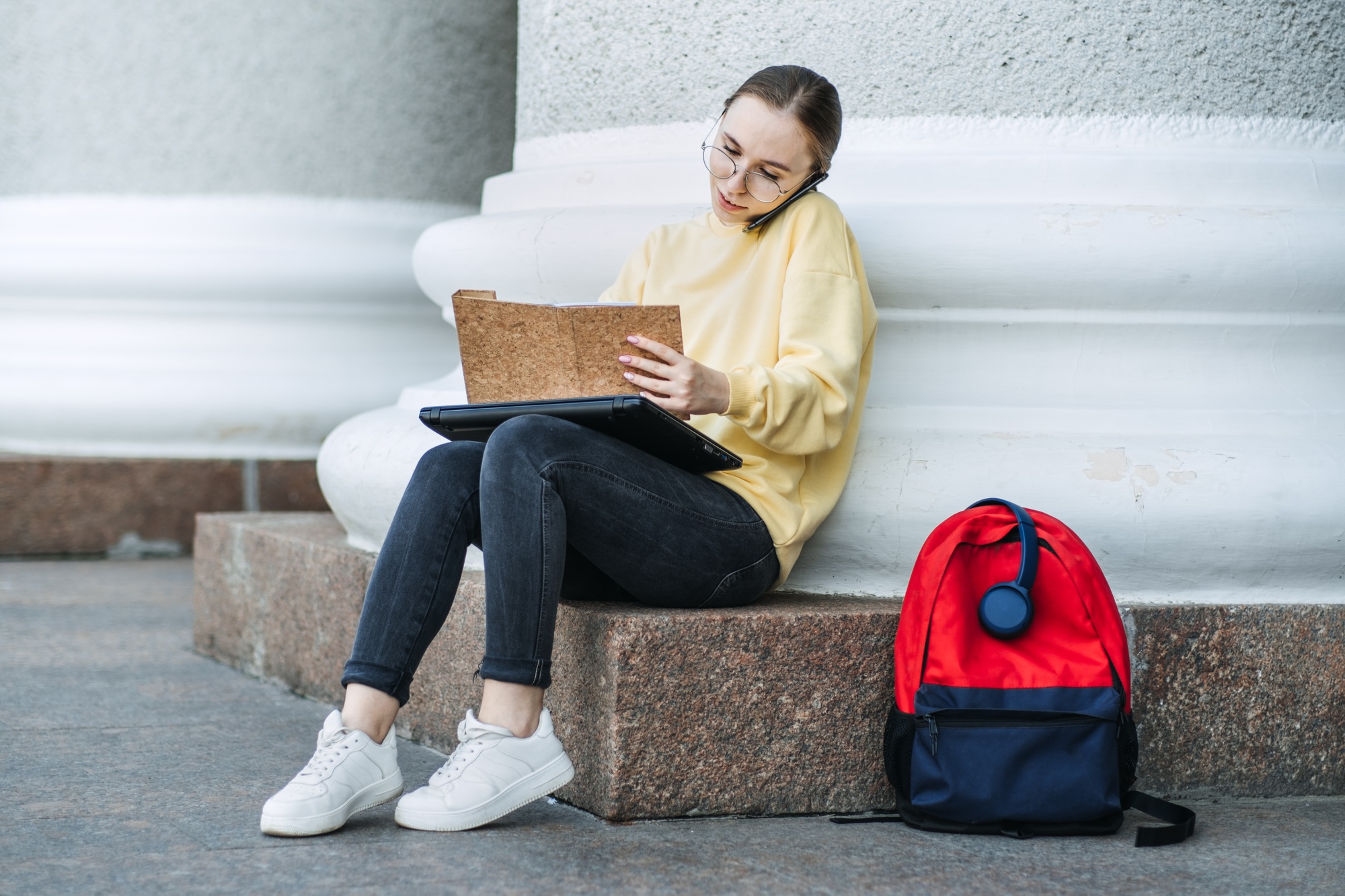 Time Management For Students, Student schedule, college students manage their day. Outdoor portrait