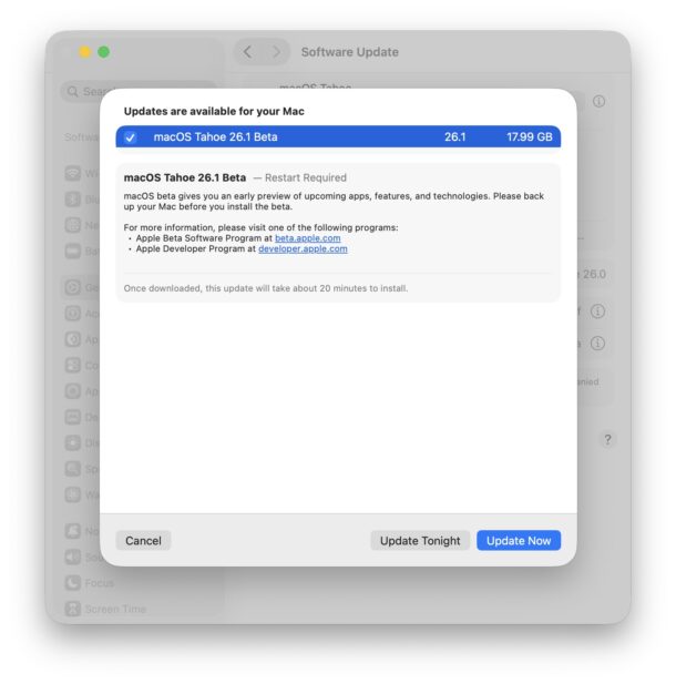 MacOS Tahoe 26.1 beta 