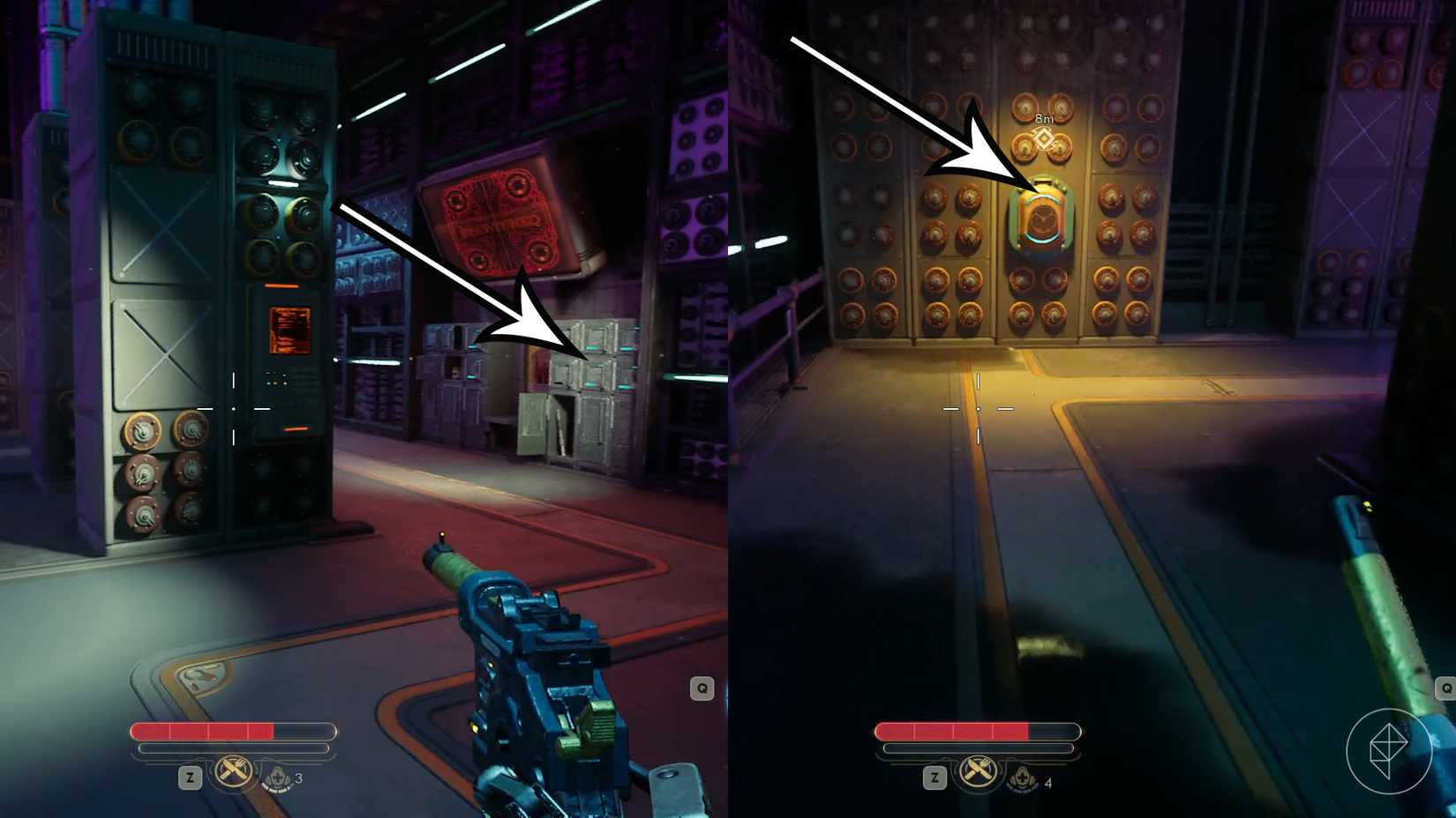 A montage of two The Outer Worlds 2 screenshots showing the location of where you find the Transformer Manual to sabotage the transformer in the Central Dispatch route