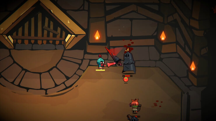 A Tiny Eternity - A small knight swinging a sword at a massive metal knight.