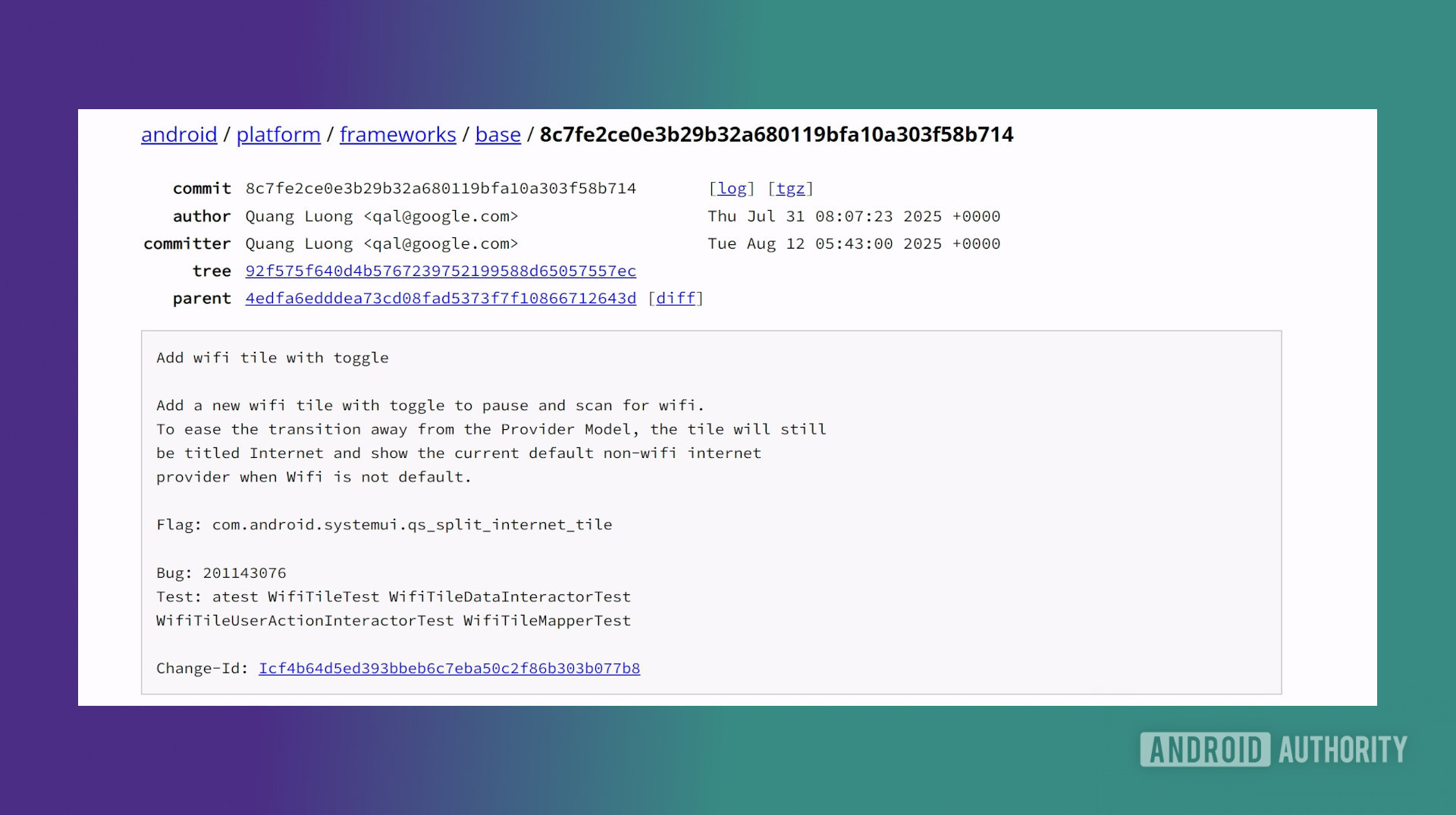 Add wifi toggle AOSP code change