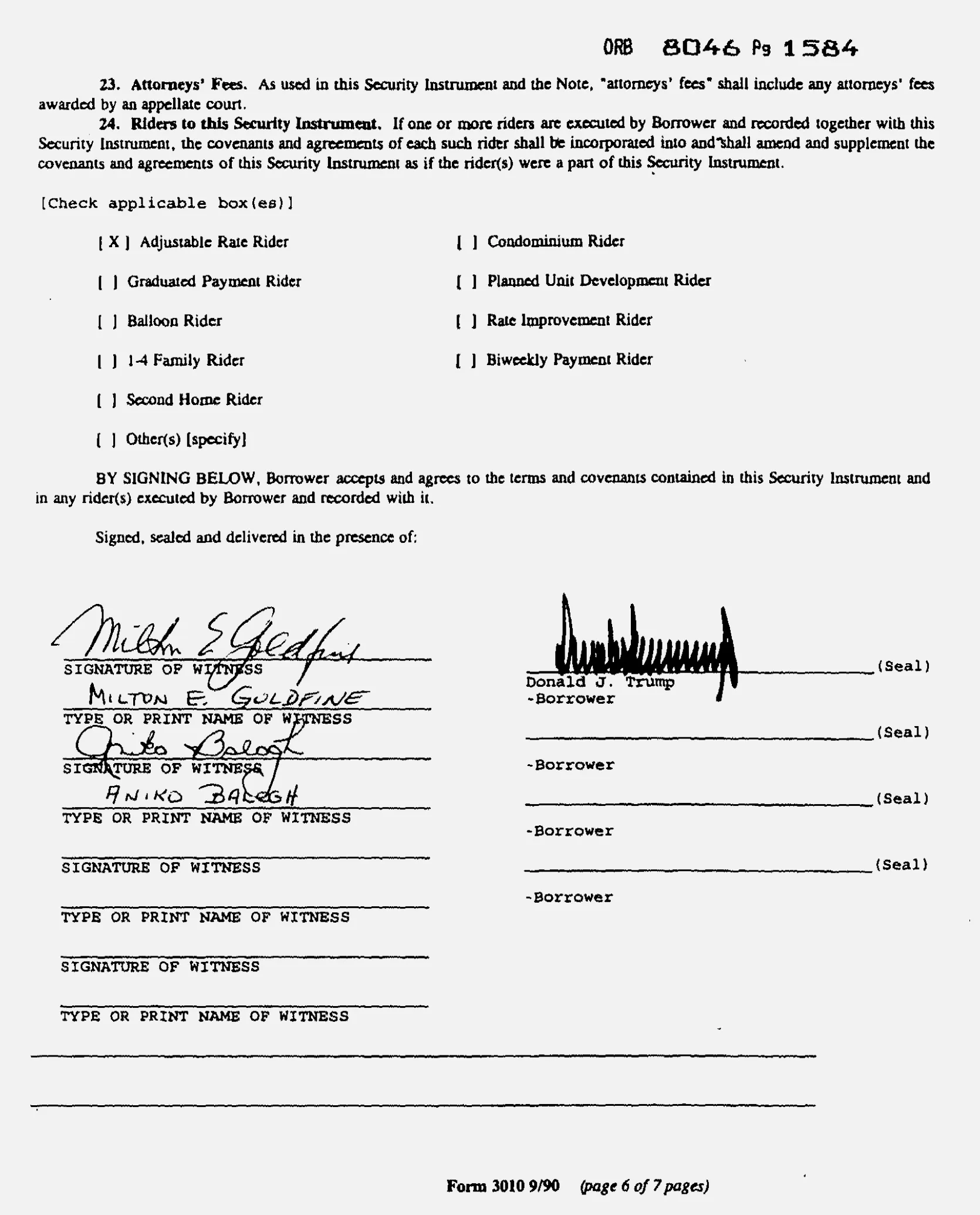 The same form from two separate mortgage agreements, both with Donald Trump’s signature.