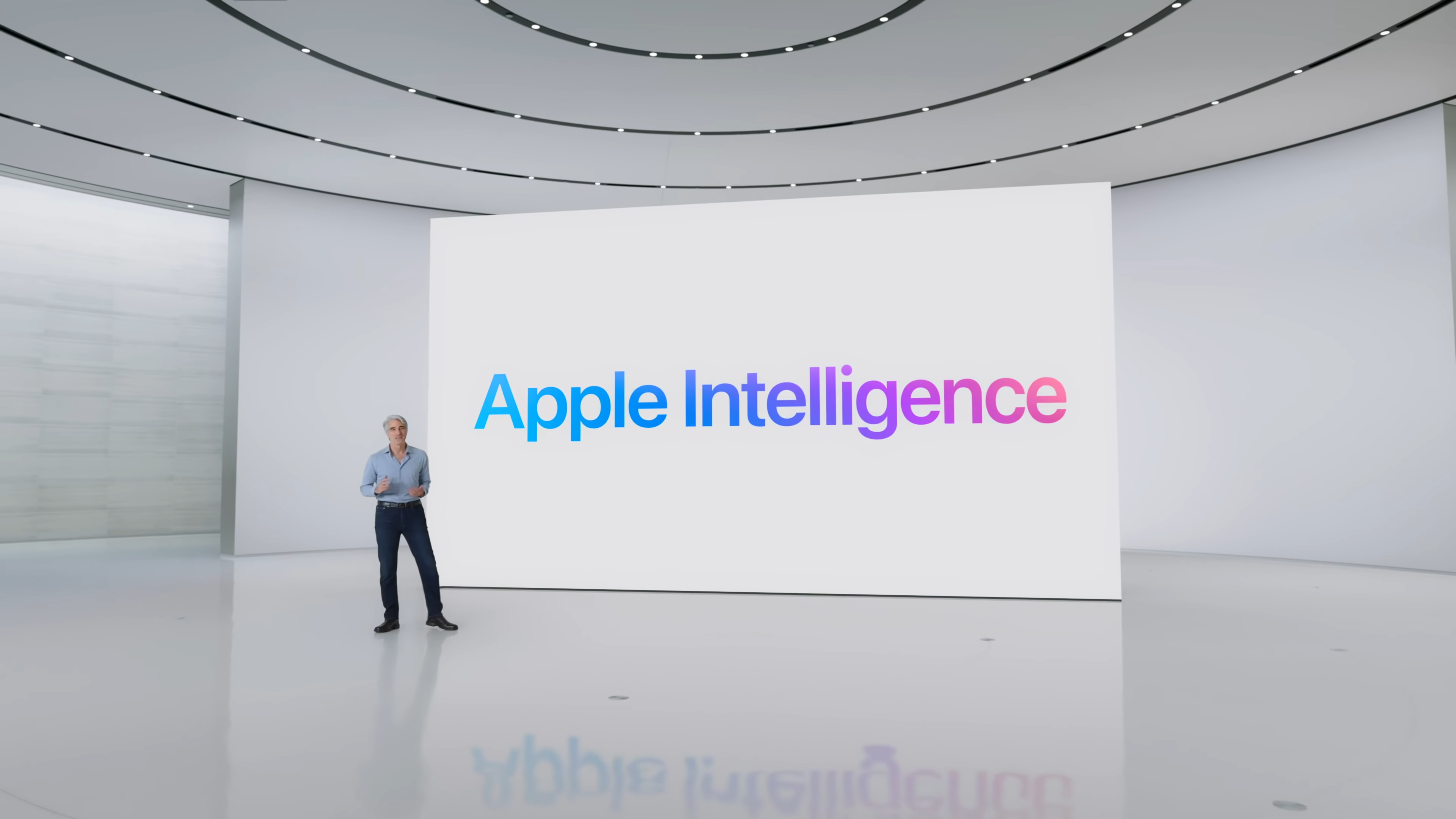 Apple WWDC 2024 keynote presentation featuring Apple Intelligence features and descriptions