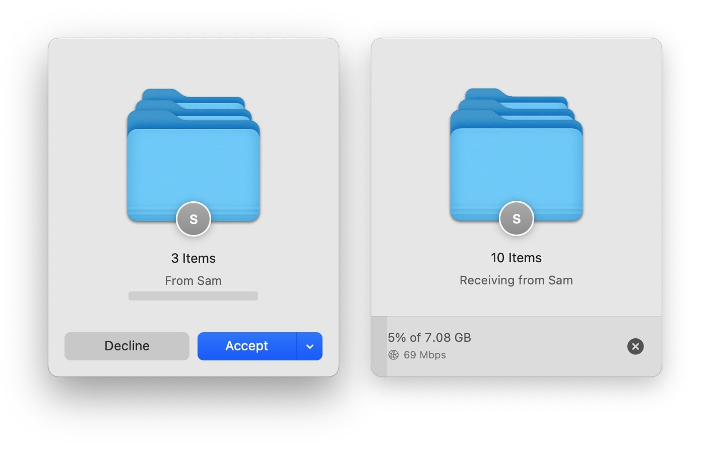 Mac screenshots show what it looks like to receive a file using the Blip app.