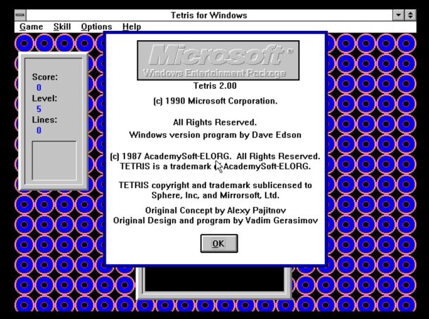 Microsoft Tetris played in an emulator from your browser is great fun